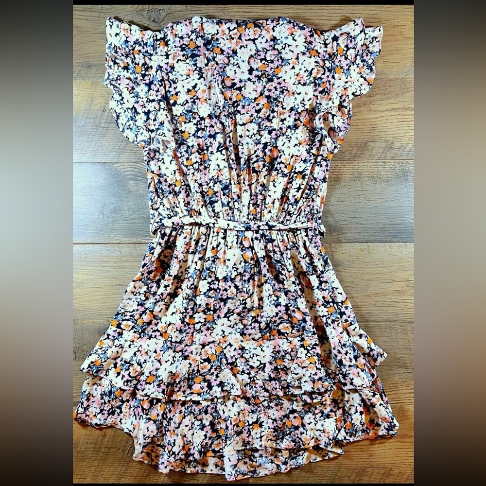 MINK PINK Dress Womens Small Floral Print Good Girl Faux Wrap Flutter Sleeve - Picture 8 of 11